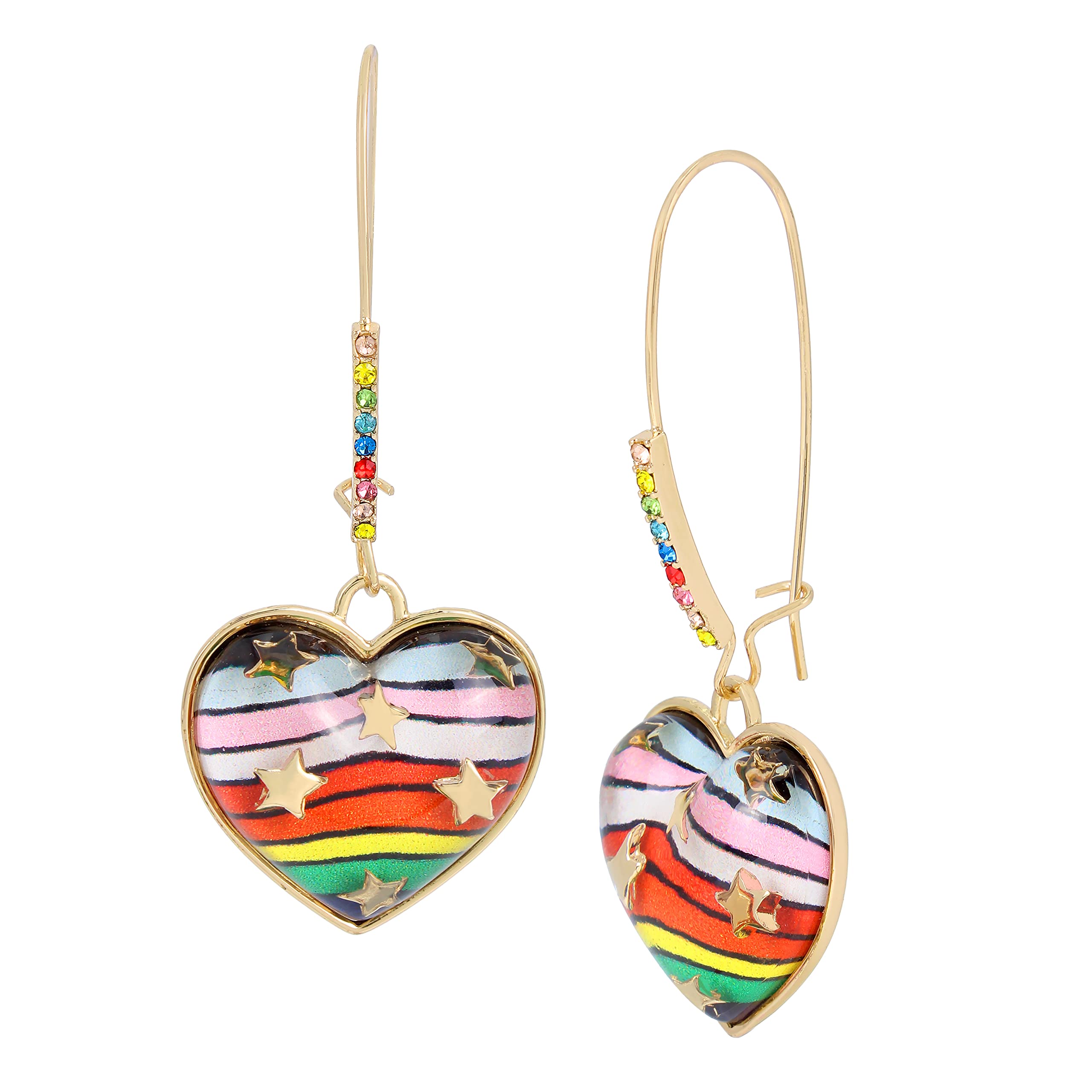 Betsey Rainbow Heart Dangle Earrings