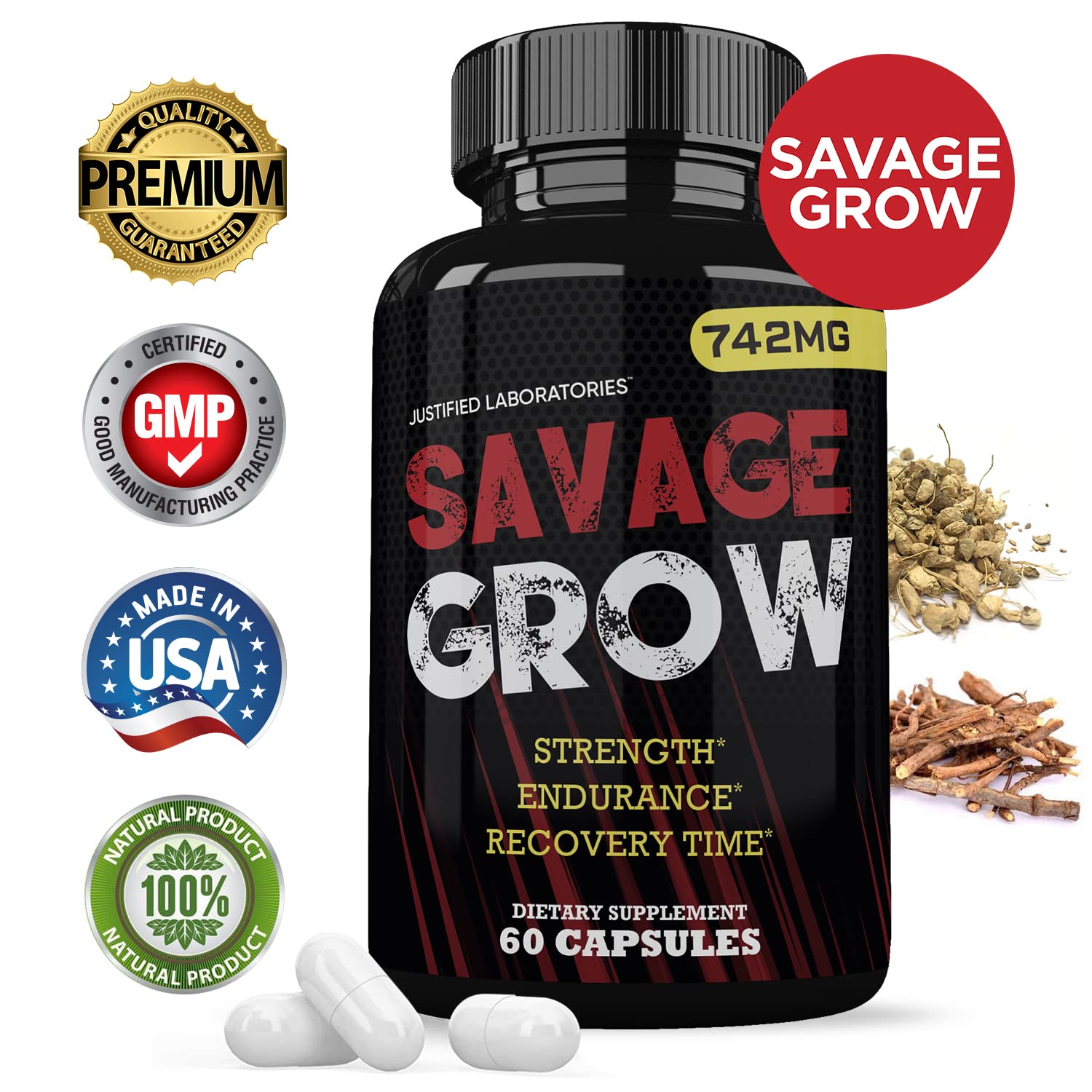 (5 Pack) Savage Grow 742MG All Natural Advanced Men's Health Formula 300 Capsules