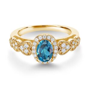 Gem Stone King 18K Yellow Gold Plated Silver Oval Topaz and White Moissanite Ring For Women (1.18 Cttw, Gemstone Birthstone, Available In Size 5, 6, 7, 8, 9)