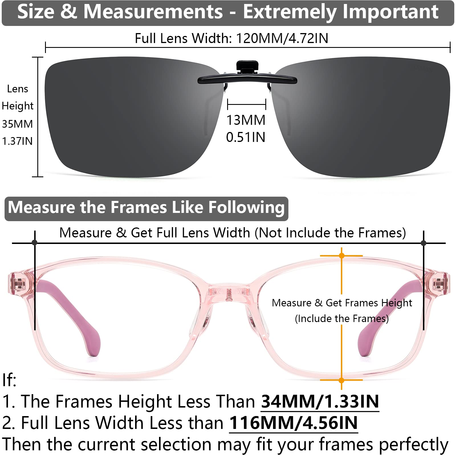 CAXMAN Kids Junior Clip On Sunglasses Polarized Over Prescription Glasses Compact Fit Non Flip Up Rectangle 100% UV Protection Grey Lens Small Size