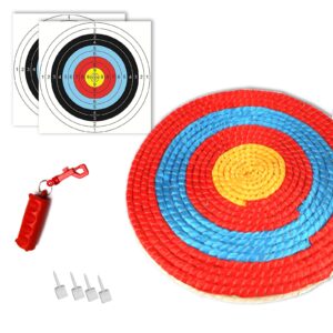 traditional hand-made straw archery target, 19.6 * 19.6 target with rope handle paper and archery accessory tools for home outdoor shooting practice (2-layer)