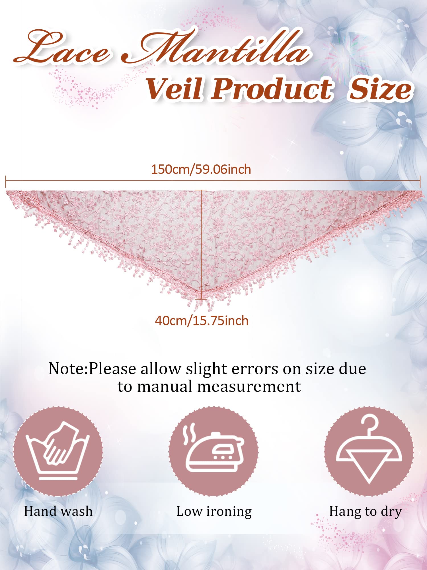 Zhanmai 6 Pcs Veils for Church Catholic Mass Veils for Women Catholic Lace Triangle Lace Mantilla Floral Tulle Scarf Covering (Novel Color)