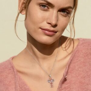 CHIC & ARTSY Women Cross Necklace 925 Sterling Silver Grandmother Necklace Nana Cross Pendant Necklace Grandma Rose Flower Cross Necklace for Mothers Day Mom Wife