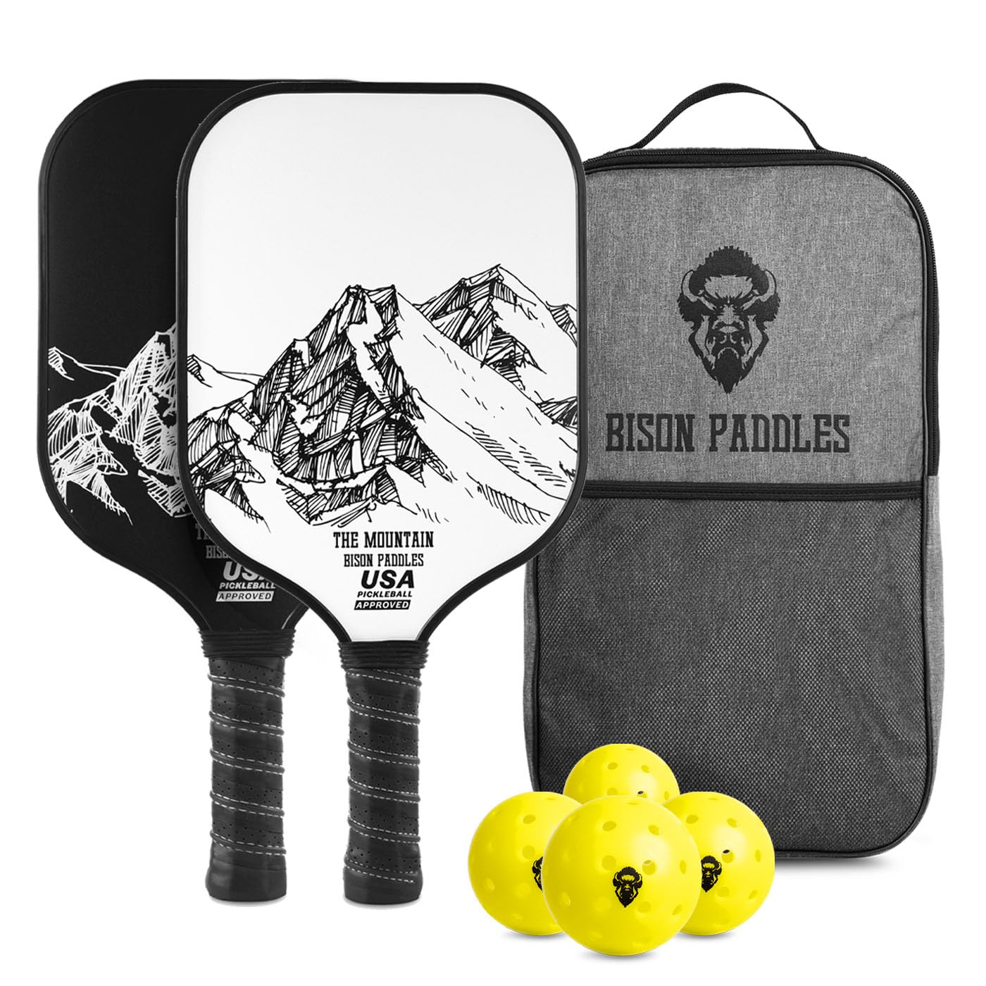 Pickleball Paddles Set of 2 | Lightweight & Powerful | Durable Unibody Construction | Textured Carbon Surface & Honeycomb Core | Pickleball Set Includes 4 Pickleballs, & Carry Case | USAPA Approved