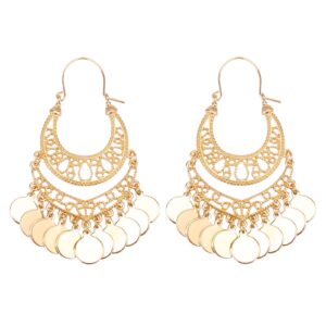 LEGITTA Bohemian Chandelier Earrings Gold Gypsy Coin Disc Charm Tassel Dangle Drop Boho Hoop Fashion Jewelry for Women