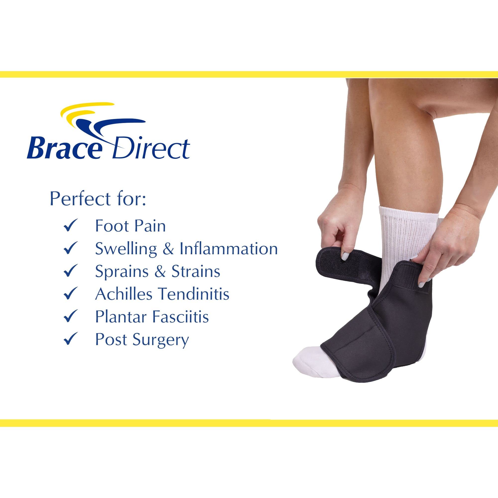 Brace Direct Gel Ankle Brace + Foot Ice Wrap (S/M)-Stirrup Brace & Splint for Ankle Support with Swelling, Inflammation, Acute Ankle Injuries & Chronic Instability