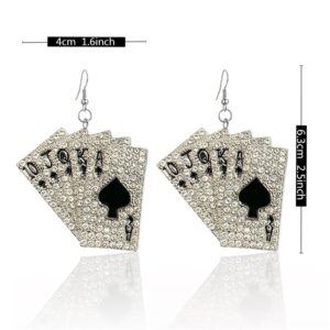 KVANU Unique Funny Hypoallergenic Alloy Sparkly Crystal Poker hearts and spades A Ace Playing Cards Dangle Drop Stud Earrings For Women Gambling Casino Jewelry Gift (Black)