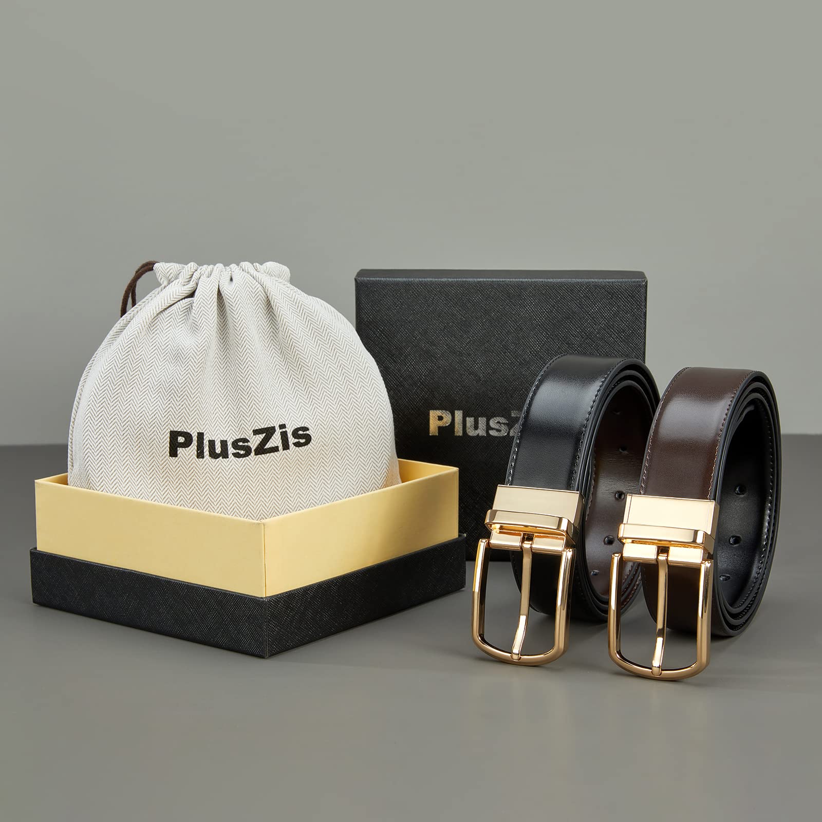 PlusZis Reversible Leather Belts For Men Big and Tall 28"-87" Trim To Fit With Gift-Box