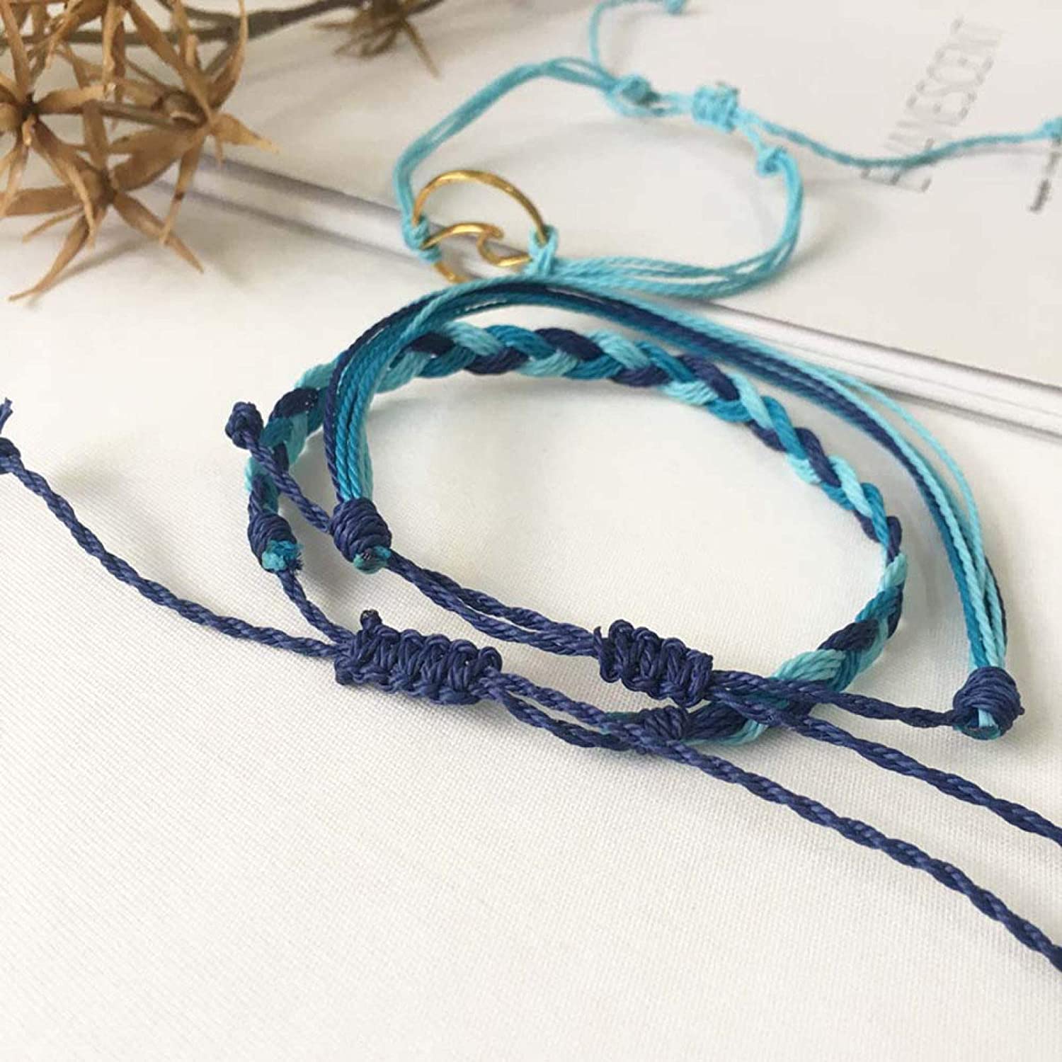 U-M 3Pcs Women Summer Beach Sea Wave Strand Bracelet Adjustable Bangle Jewelry Creative Gift Useful & Deft