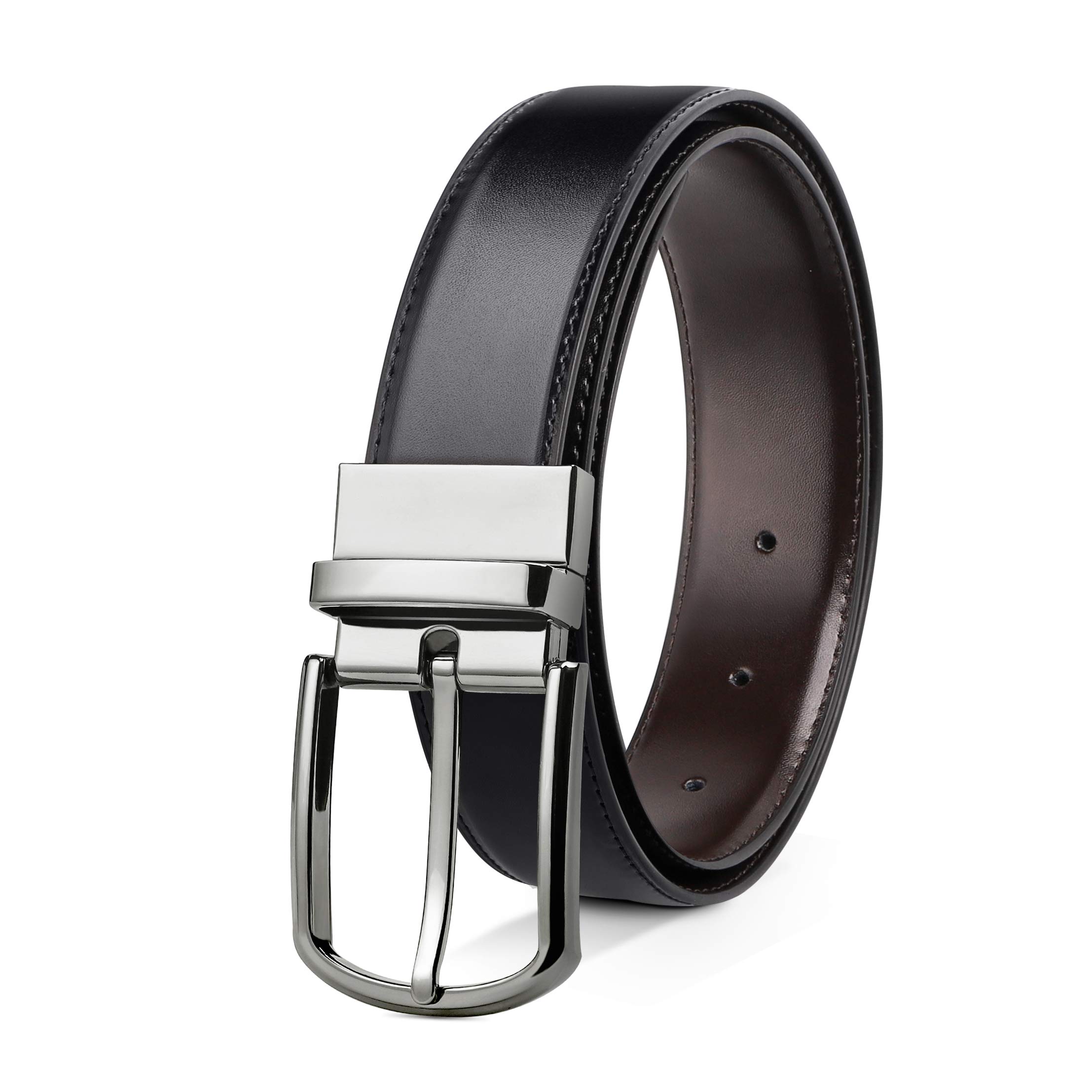 PlusZis Reversible Leather Belts For Men Big and Tall 28"-78" Trim To Fit With Gift-Box