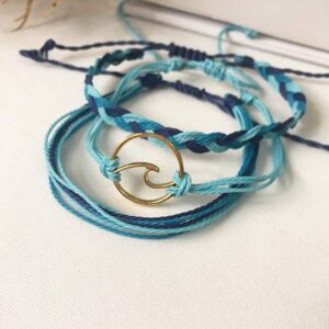 U-M 3Pcs Women Summer Beach Sea Wave Strand Bracelet Adjustable Bangle Jewelry Creative Gift Useful & Deft