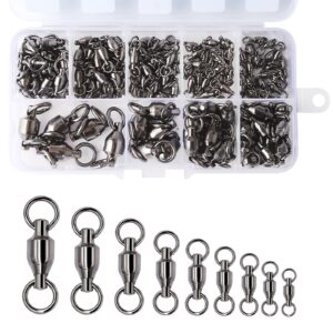 dagezi fishing swivels set, 135pcs rolling swivel barrel swivels fishing stainless steel swivels fishing tackles， fishing rolling bearing connector for saltwater fishing (style-1859（#0-#8）)