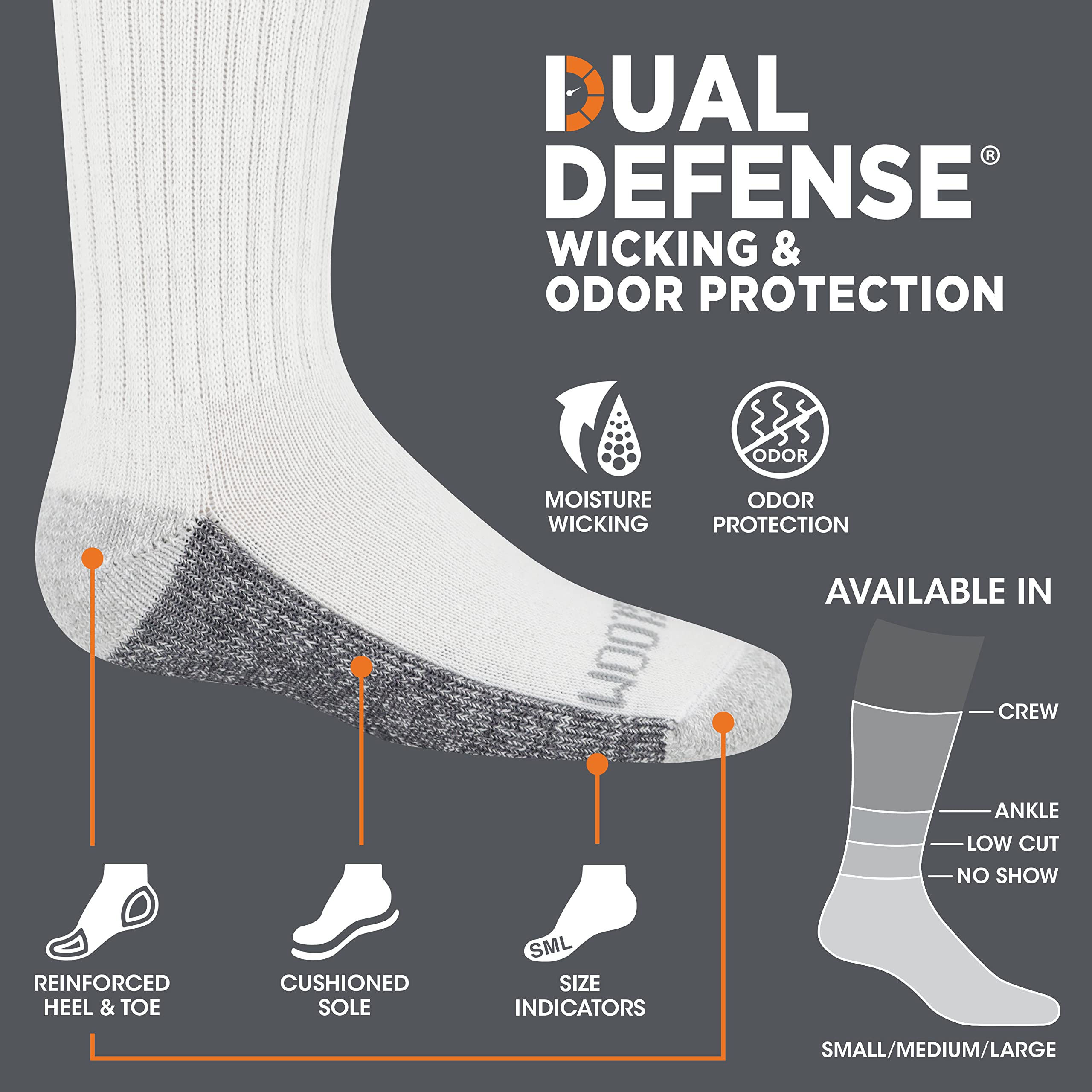 Fruit Of the Loom Boys' Dual Defense No Show Socks (10 Pack), White, Large (3-9)