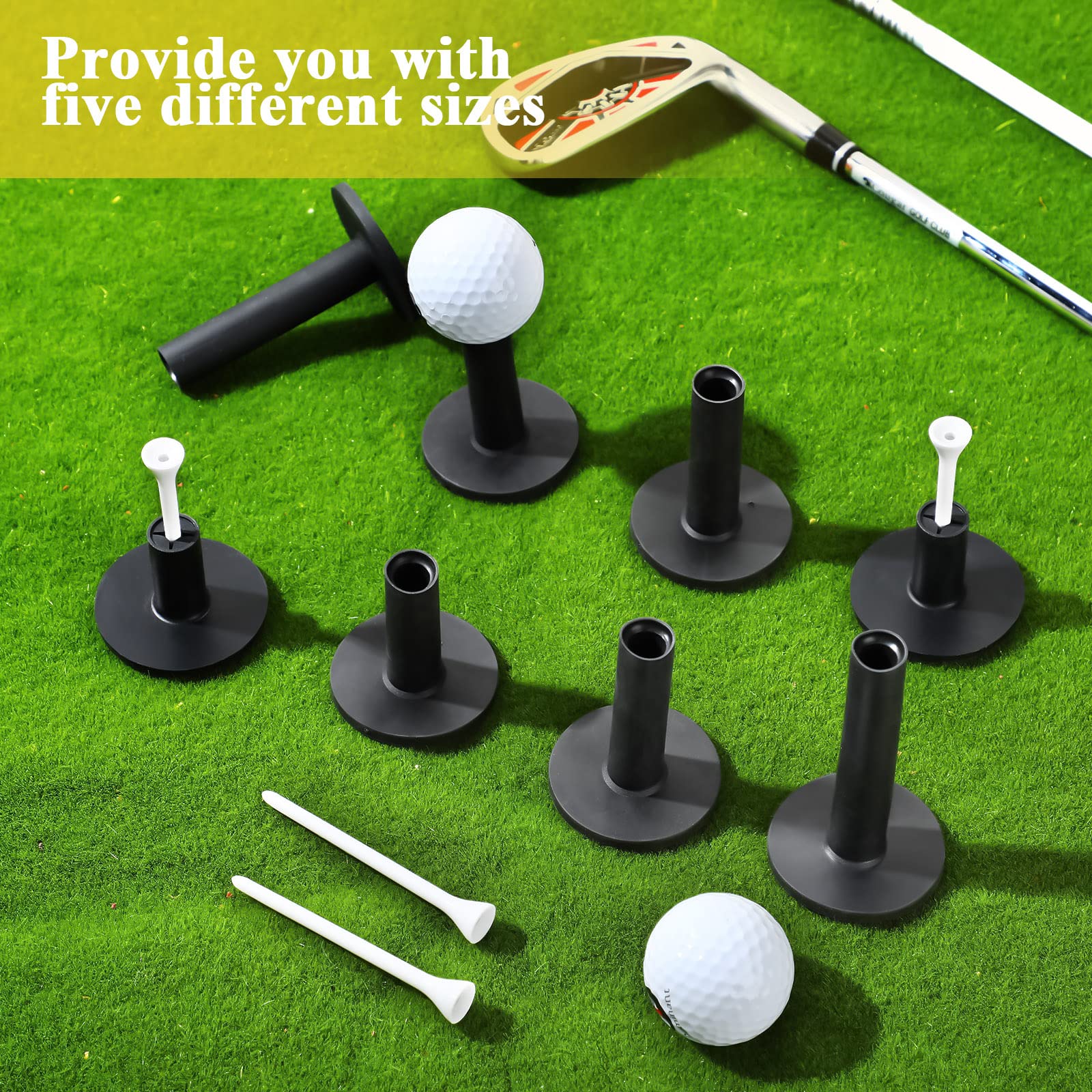 23 Pieces Rubber Golf Tees Set Golf Rubber Tees Holders for Driving Range Mats Value Tee Holder for Golf Hitting Mats and Indoor Outdoor Training Mixed Size 1.5 2.3 2.7 3.1 3.5 Inch (Black)