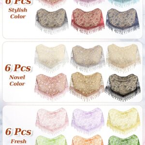 Zhanmai 6 Pcs Veils for Church Catholic Mass Veils for Women Catholic Lace Triangle Lace Mantilla Floral Tulle Scarf Covering (Novel Color)