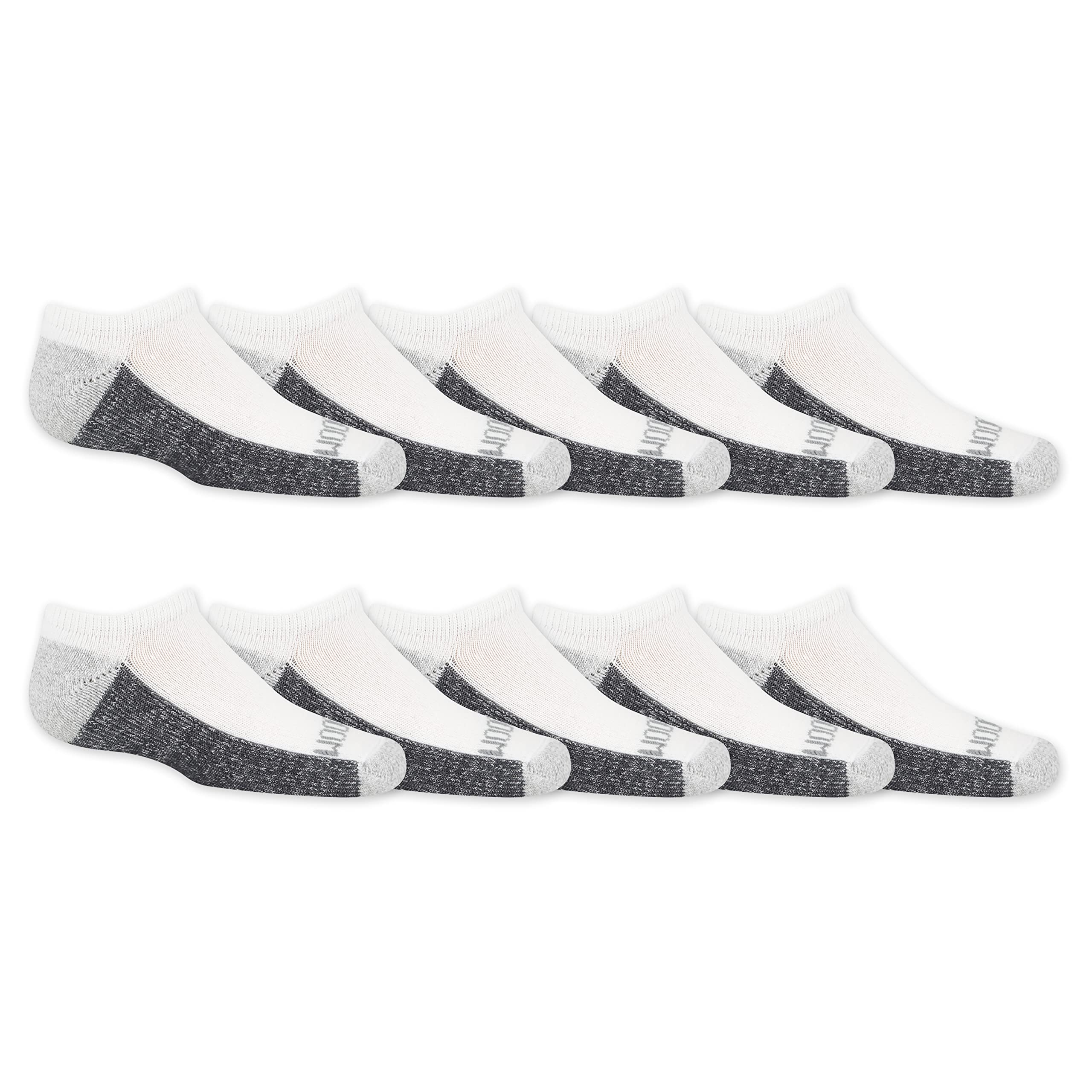 Fruit Of the Loom Boys' Dual Defense No Show Socks (10 Pack), White, Large (3-9)