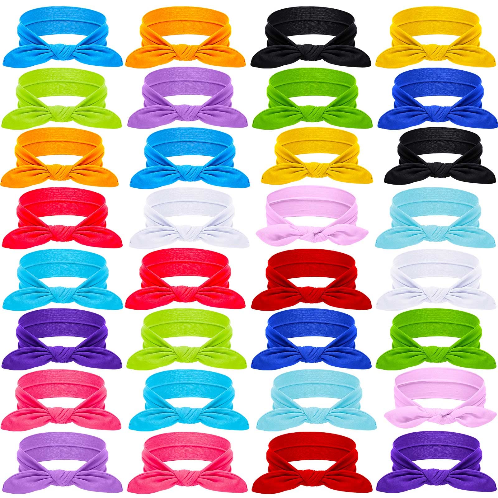 32 Pcs Women's Headbands & Hair Accessories - Bow Headwraps, Turban Headbands, Rabbit Ear Headbands, Non-Slip Elastic Hair Wraps for Workout, Running, Sports, with Sweat-Absorbing Fabric