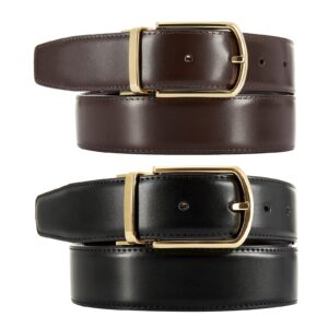 PlusZis Reversible Leather Belts For Men Big and Tall 28"-87" Trim To Fit With Gift-Box