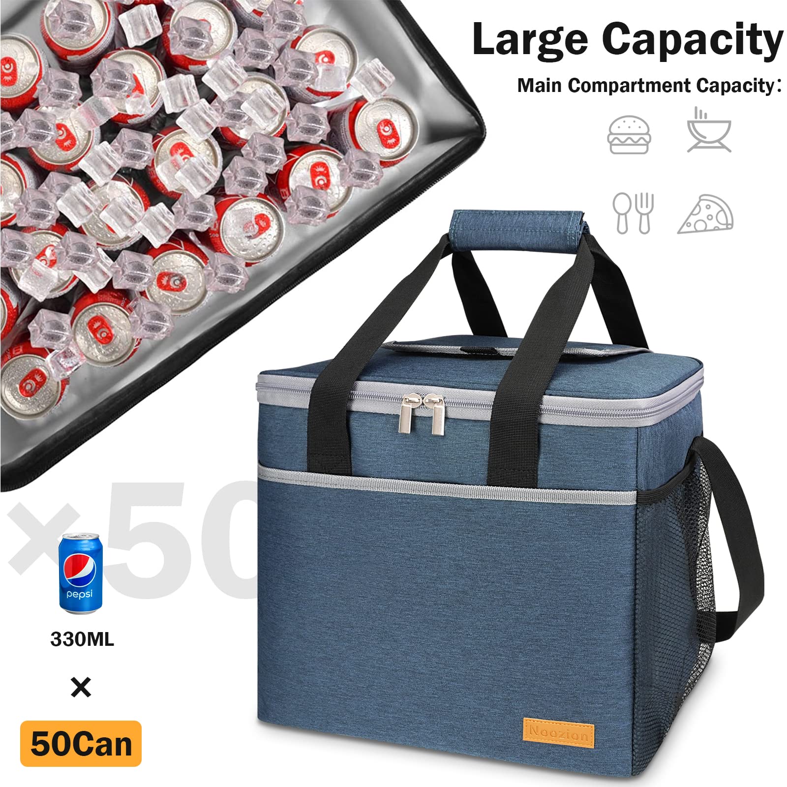 Collapsible Soft Cooler Bag,50 Cans Insulated Lunch Bag,Beach Cooler, Ice Chest,Large Leakproof Camping Cooler,Portable Travel Cooler for Grocery Shopping Picnics Work Meals