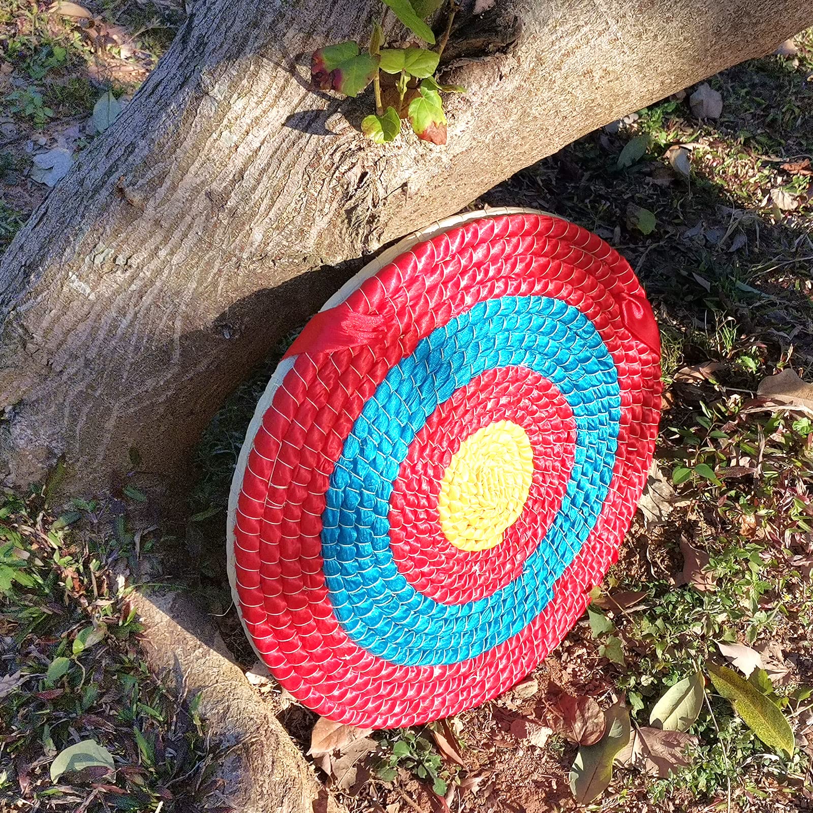 Traditional Hand-Made Straw Archery Target, 19.6 * 19.6 Target with Rope Handle Paper and Archery Accessory Tools for Home Outdoor Shooting Practice (2-Layer)