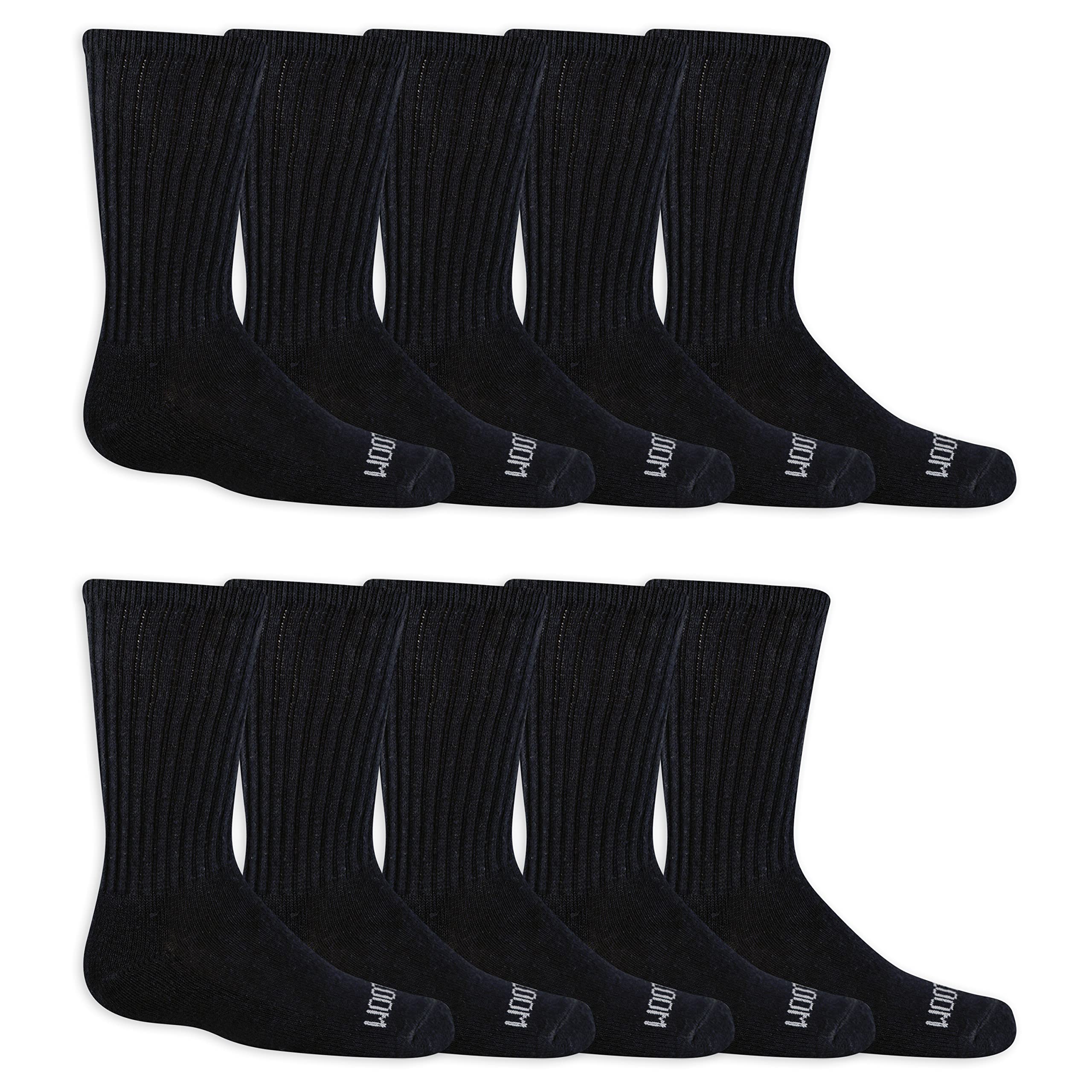 Fruit Of the Loom Boys' Dual Defense Crew Socks (10 Pack), Black, Medium