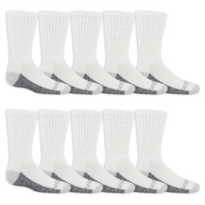 fruit of the loom boys' dual defense crew socks (10 pack), white, large