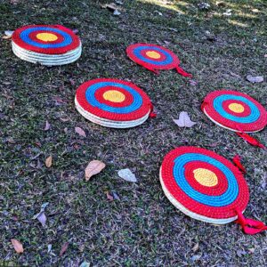 Traditional Hand-Made Straw Archery Target, 19.6 * 19.6 Target with Rope Handle Paper and Archery Accessory Tools for Home Outdoor Shooting Practice (2-Layer)