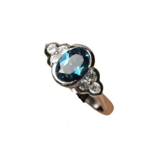 bebold 1.2ct oval cut created london blue topaz floral bezel set ring white gold plated