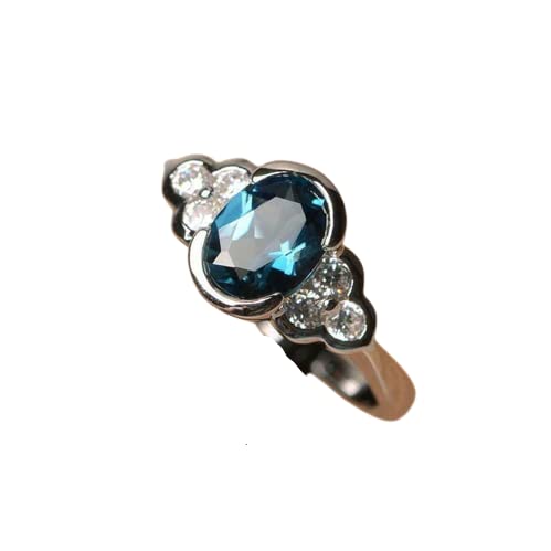 BeBold 1.2ct Oval Cut Created London Blue Topaz Floral Bezel Set Ring White Gold Plated