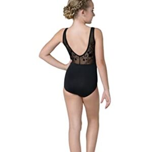 Danz N Motion Girls Flocked Floral Tank Leotard 22108C (Black, 8-10)