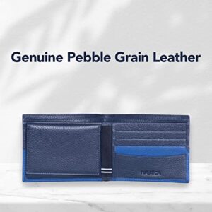 Nautica Men's Pebble Two-Tone Bifold Leather Wallet and Passcase with 4 slots and RFID Protection, Cobalt Blue