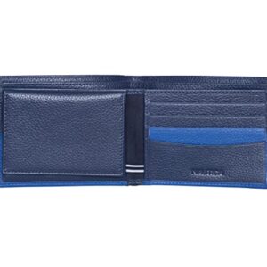 Nautica Men's Pebble Two-Tone Bifold Leather Wallet and Passcase with 4 slots and RFID Protection, Cobalt Blue