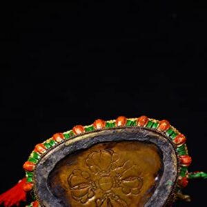 9" Tibetan Temple Collection Old Bronze Outline in Gold Painted Mosaic gem Dzi Beads Manjushri Worship Buddha Town House