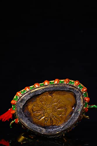 9" Tibetan Temple Collection Old Bronze Outline in Gold Painted Mosaic gem Dzi Beads Manjushri Worship Buddha Town House