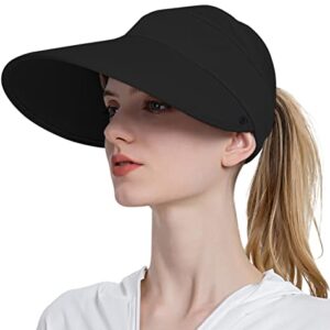 Muryobao Womens Baseball Sun Hat Outdoor Wide Brim UV Protection Foldable Ponytail Mesh Summer Visor Cap with Removable Neck Face Flap for Garden Beach Travel Black