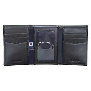 Nautica Men's Pop Color Trifold Leather Wallet with 6 slots, RFID Protection, Black/Grey