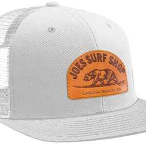 Joe's Surf Shop Surfing Bear Flat Bill Snapback Trucker Hat-White