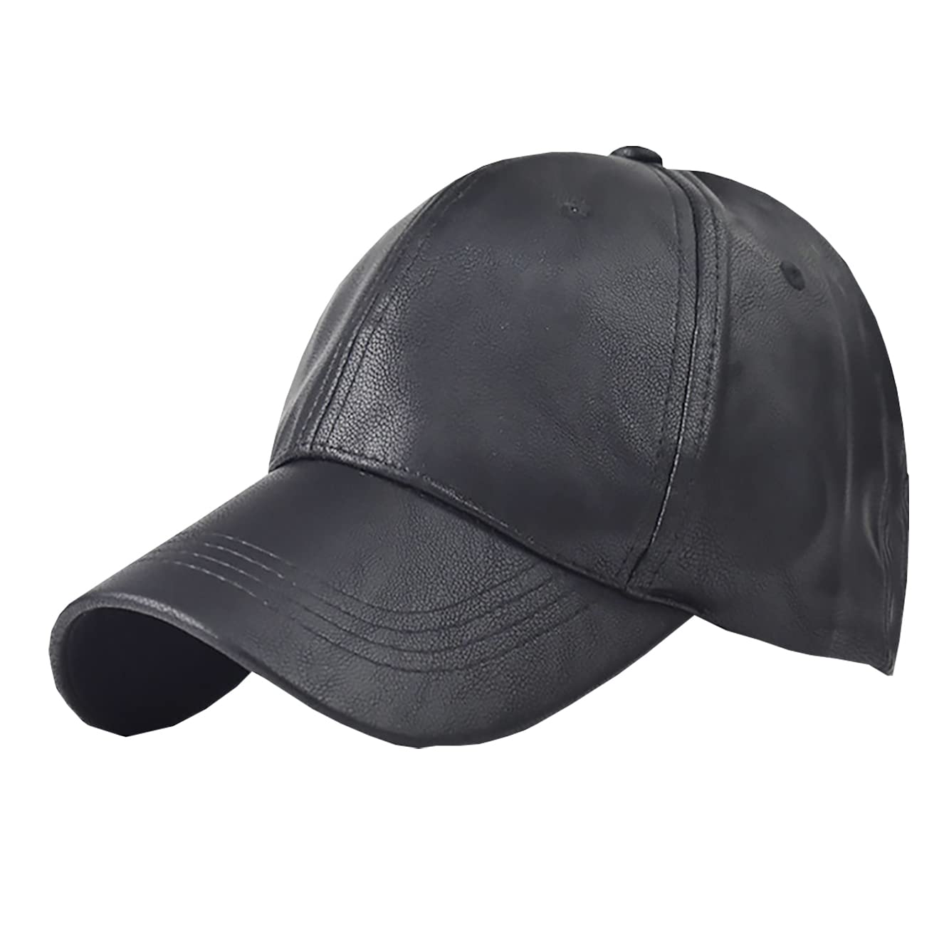 Foetest Adjustable Cap Baseball Cap Outdoors Casual Hat Sports Cap Leather Hat Solid Color