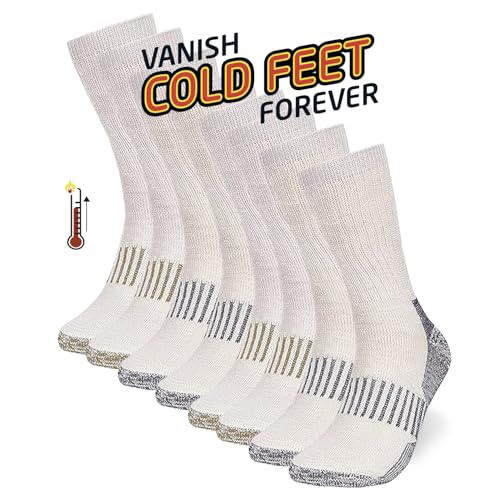 HOT FEET 4 Pack Work Socks for Men & Women - Breathable Boot Hiking Socks, Moisture Wicking Thick Wool Socks, Sizes 6-12.5, Man, Dark Gray & Oatmeal