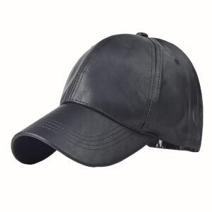 Foetest Adjustable Cap Baseball Cap Outdoors Casual Hat Sports Cap Leather Hat Solid Color