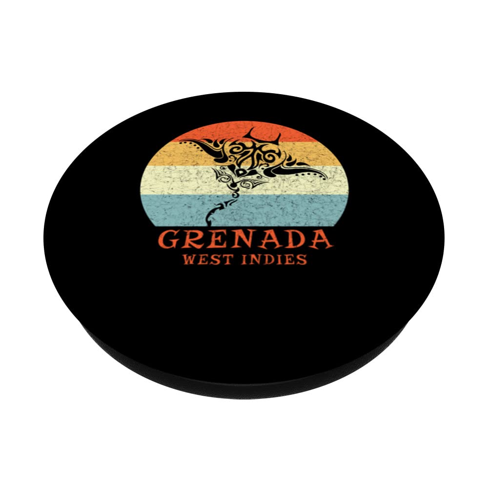 Grenada, West Indies Vintage Tribal Manta Ray Vacation PopSockets Swappable PopGrip