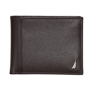 nautica mens classic leather bifold wallet, j-class - brown