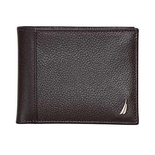 Nautica Mens Classic Leather Bifold Wallet, J-Class - Brown