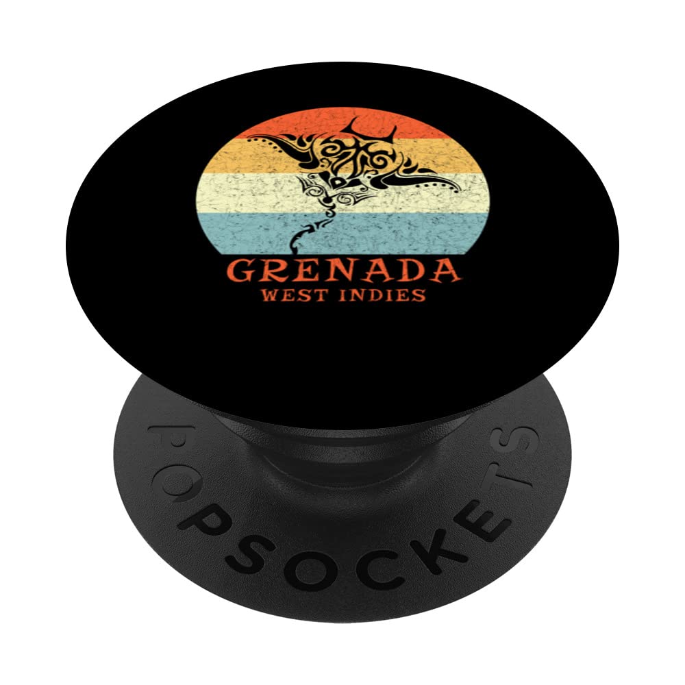 Grenada, West Indies Vintage Tribal Manta Ray Vacation PopSockets Swappable PopGrip