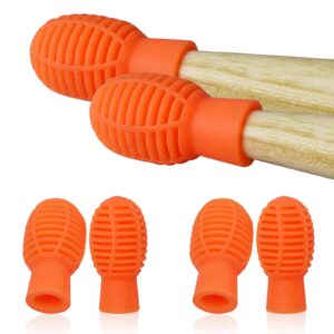 mysit 4pcs drum mute silicone drumstick silent practice tips drum dampener accessory, musical instruments accessory percussion mute replacement for protect drums and drumsticks head - orange