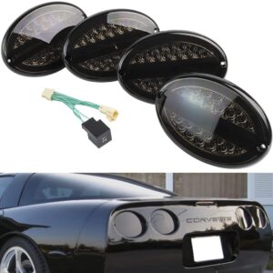 NJSBYL Corvette LED Tail Turn Signal Light Assembly For Chevy C5 1997 1998 1999 2000 2001 2002 2003 2004 Corvette C5 Smoked Lens Rear Bumper Left Right Side Taillights Driving Running Brake Lamps