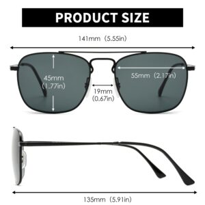 JIM HALO Retro Square Aviator Sunglasses Premium Glass Lens Flat Metal Eyewear Men Women (Black/Grey)