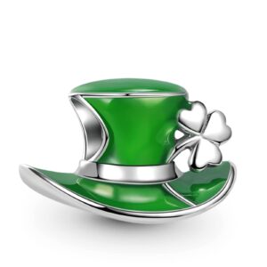 gnoce green hat charm bead 925 sterling silver with transparent green enamels gift for st patrick's day