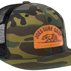 Joe's Surf Shop Surfing Bear Flat Bill Snapback Trucker Hat-Camo