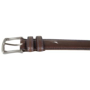 Nautica Men Bold Fashion and Dress Leather Belt with Metal Buckle, Logo Inlay Double Keeper-Brown, 34"